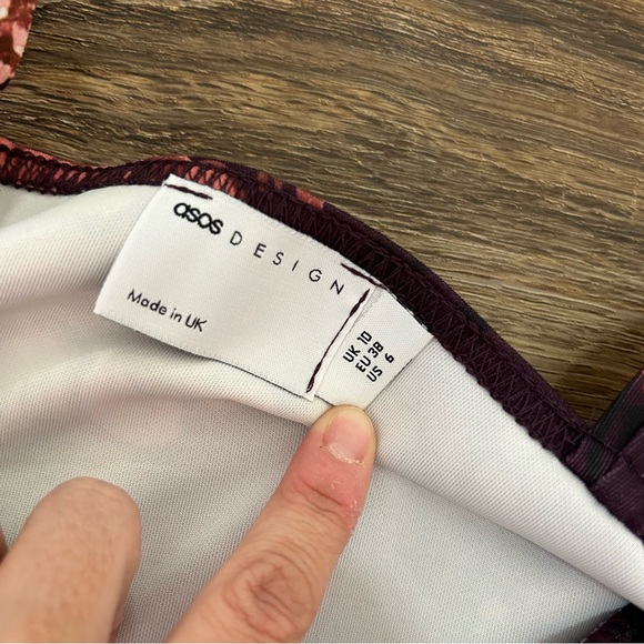 ASOS Floral Corset Pencil Ruched Bust Midi Dress in Burgundy Purple 6 NWOT - Picture 6 of 13